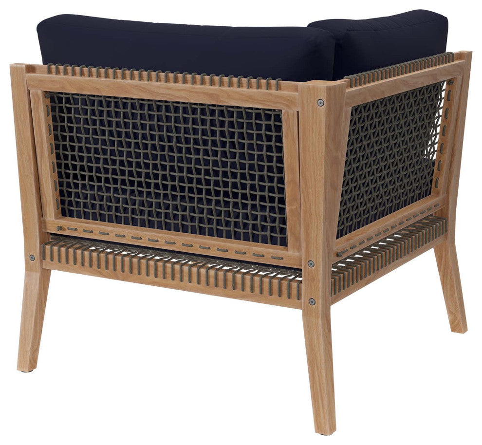 Clearwater Outdoor Patio Teak Wood Corner Chair, Gray Navy