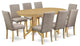 9-Piece Kitchen Set, Table With Leaf and 8-Chair Linen Fabric, Dark Khaki