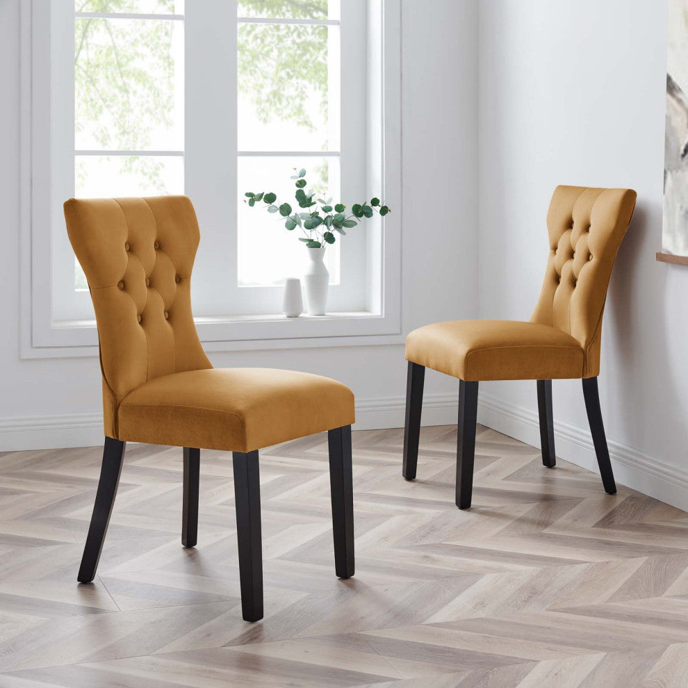 Side Dining Chair, Set of 2, Brown, Velvet, Modern, Cafe Bistro Hospitality