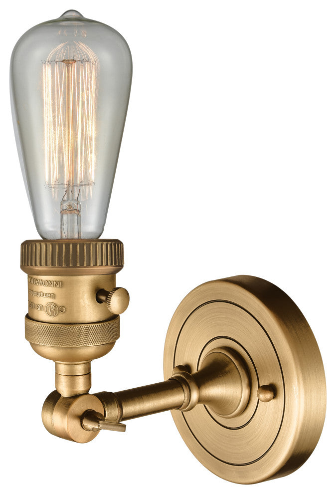 Bare Bulb Sconce With Switch, Brushed Brass, No Backplate