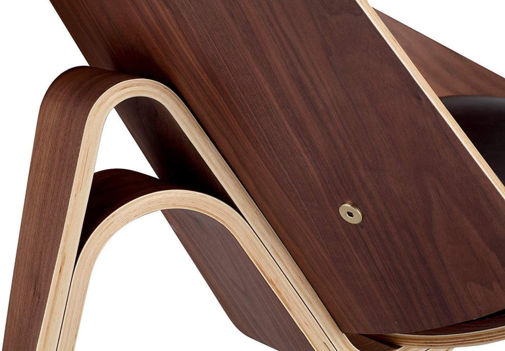 Constance Shell Chair in Walnut Finish With Italian Genuine Black Leather