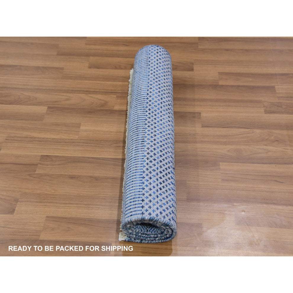 Chrome Gray Hand Knotted Grass Design Dyed Organic Wool Mat Rug, 2'1"x3'3"