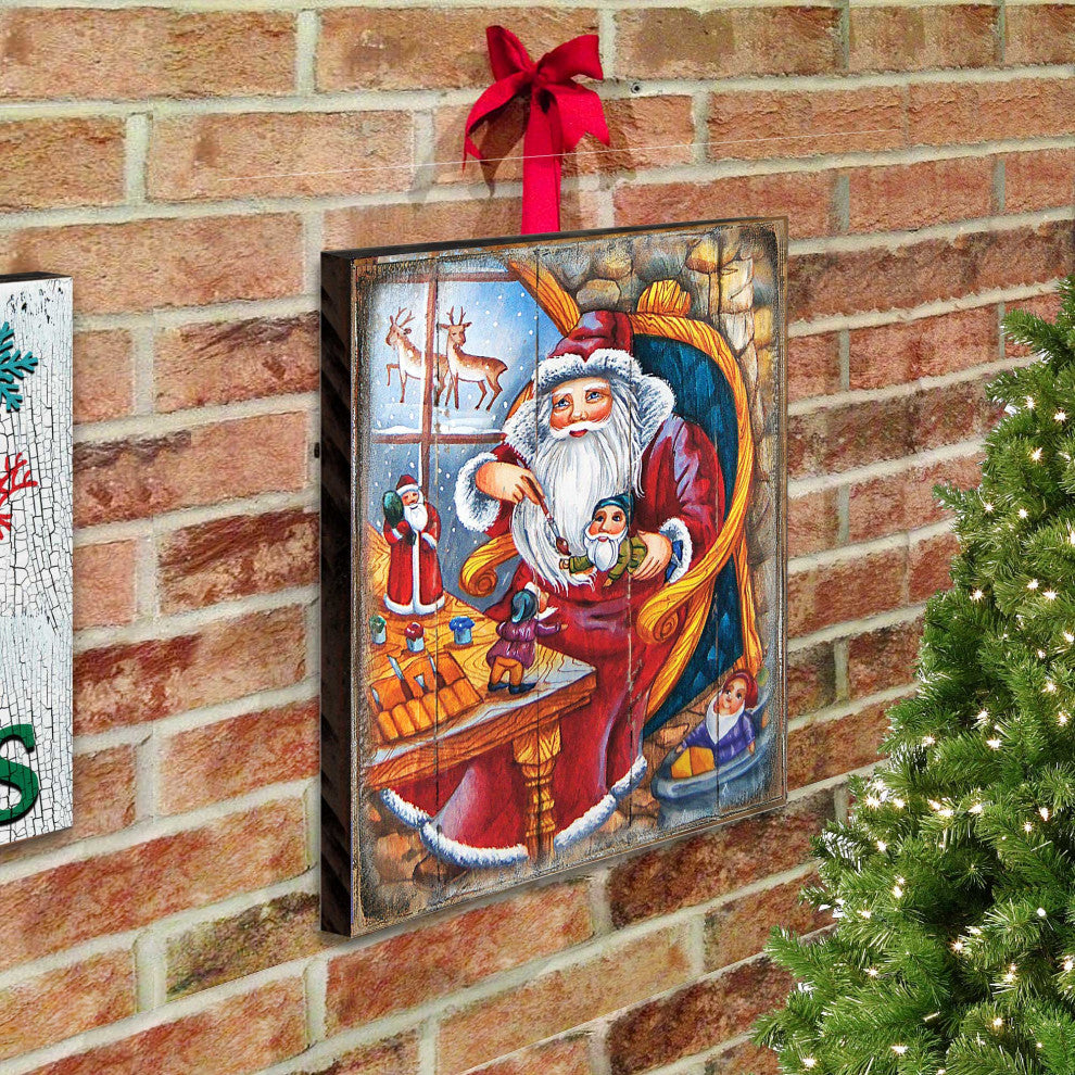 Christmas Workshop Santa Wooden Wall Art, Small 12x9