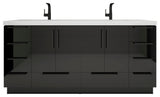 Carla 72" Freestanding Bathroom Vanity With Double Sink, Gloss Black