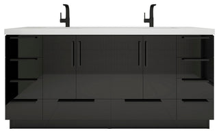 Carla 72" Freestanding Bathroom Vanity With Double Sink, Gloss Black
