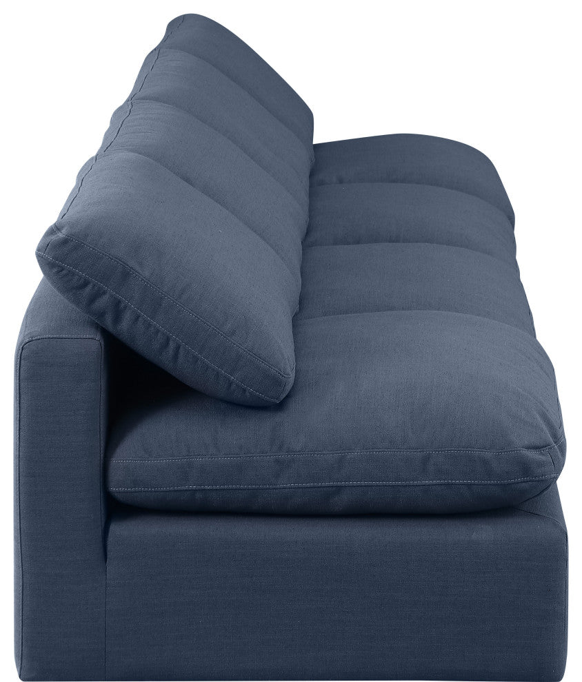Indulge Upholstered Modular Sofa, Navy, 4-Piece: 4 Armless Chair, Down Stuffed Linen Textured Fabric