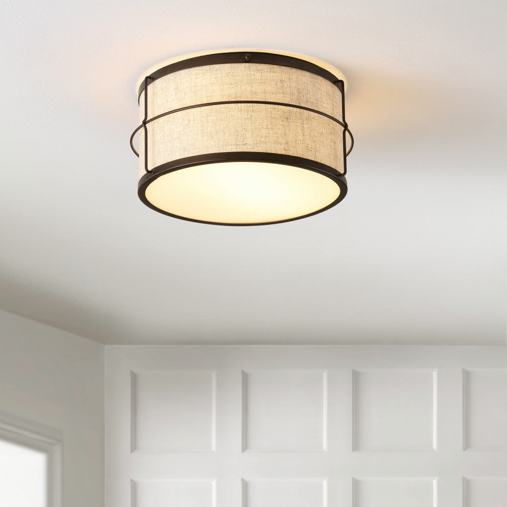 Evan 14" 2-Light Rustic Farmhouse Iron LED Flush Mount, Oil Rubbed Bronze