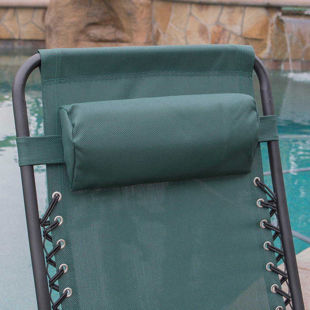 Zero Gravity Lounge Patio Chairs With Cup Holder, Set of 2, Green