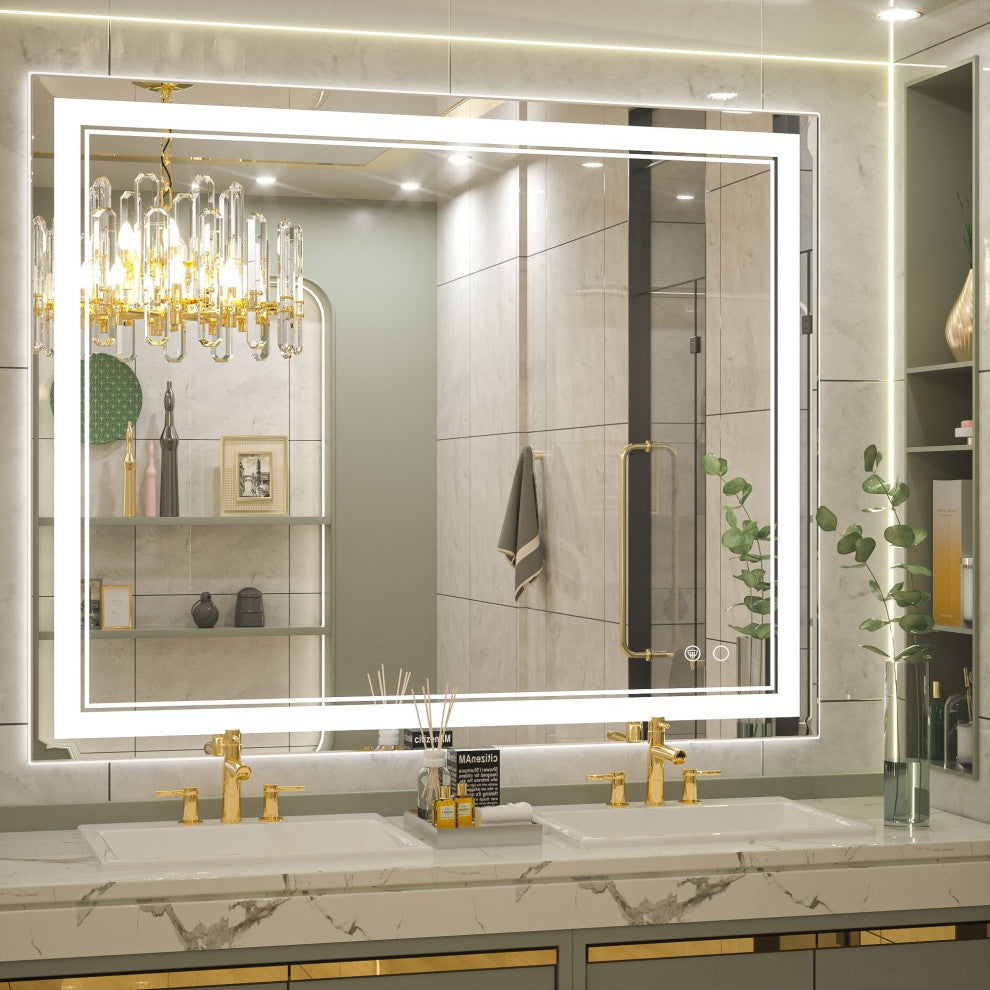 LED Bathroom Mirror, Anti-Fog Memory Dimmable IP54 Waterproof, 48"x32"