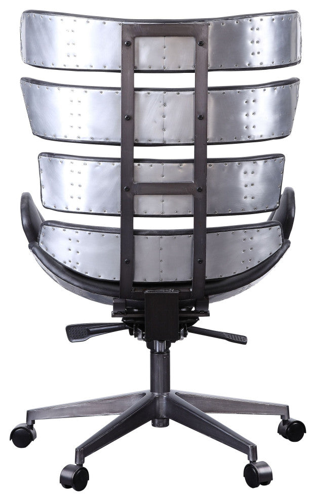 Megan Executive Office Chair, Vintage Black Top Grain Leather and Aluminum