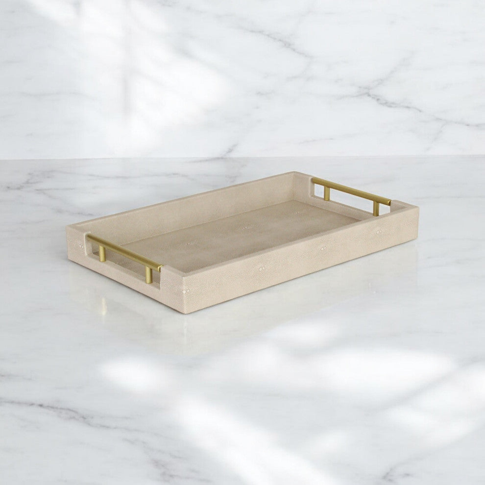 Cream Faux Shagreen Tray with Handles