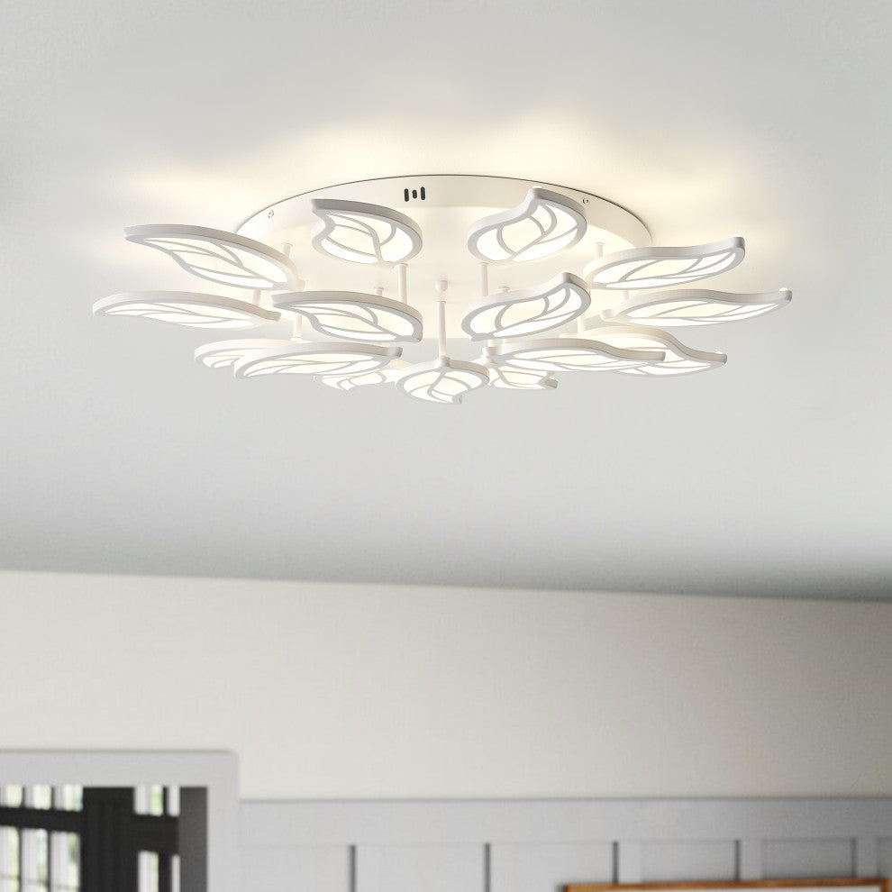 Modern White Multi-Light Leaf Shape Semi Flush Mount LED Ceiling Light