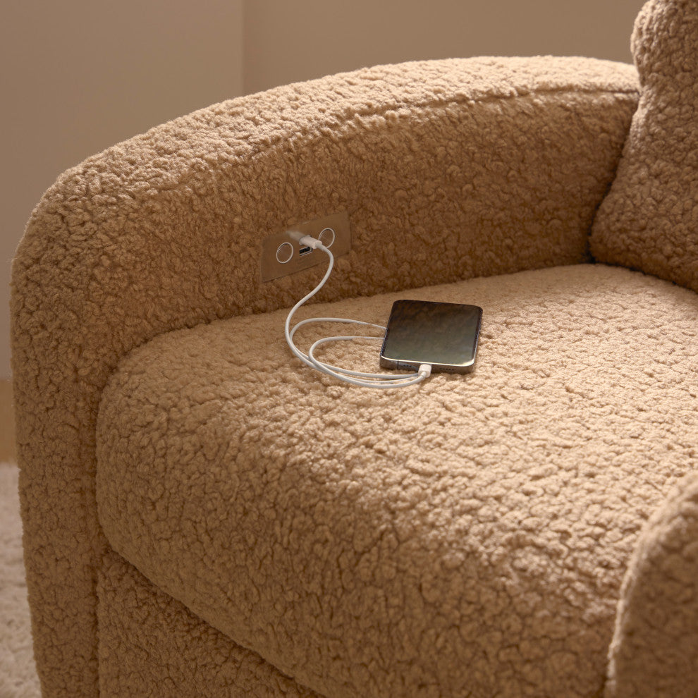 Nami Electronic Recliner and Swivel Glider Recliner, Boucle With USB port, Cortado Shearling With Light Wood Base