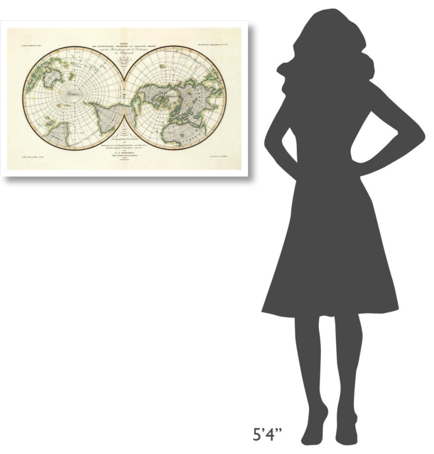 "Karte Der Magnetischen Meridiane und Parallel-Kreise, 1840" Paper Art, 38"x24"