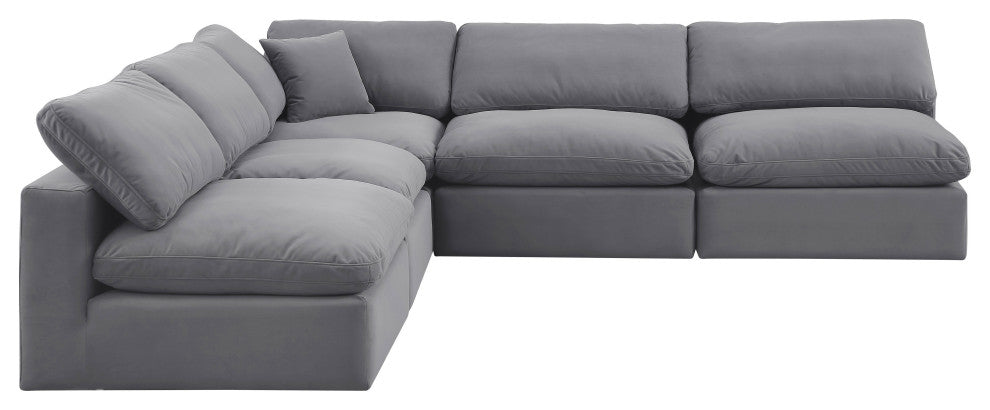 Comfy Upholstered L-Shaped Modular Sectional, Grey, 5-Piece: 4 Armless Chair, 1 Corner Chair, Velvet