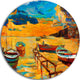 Boats In Beautiful Sea, Seascape Painting Round Wall Art, 23"