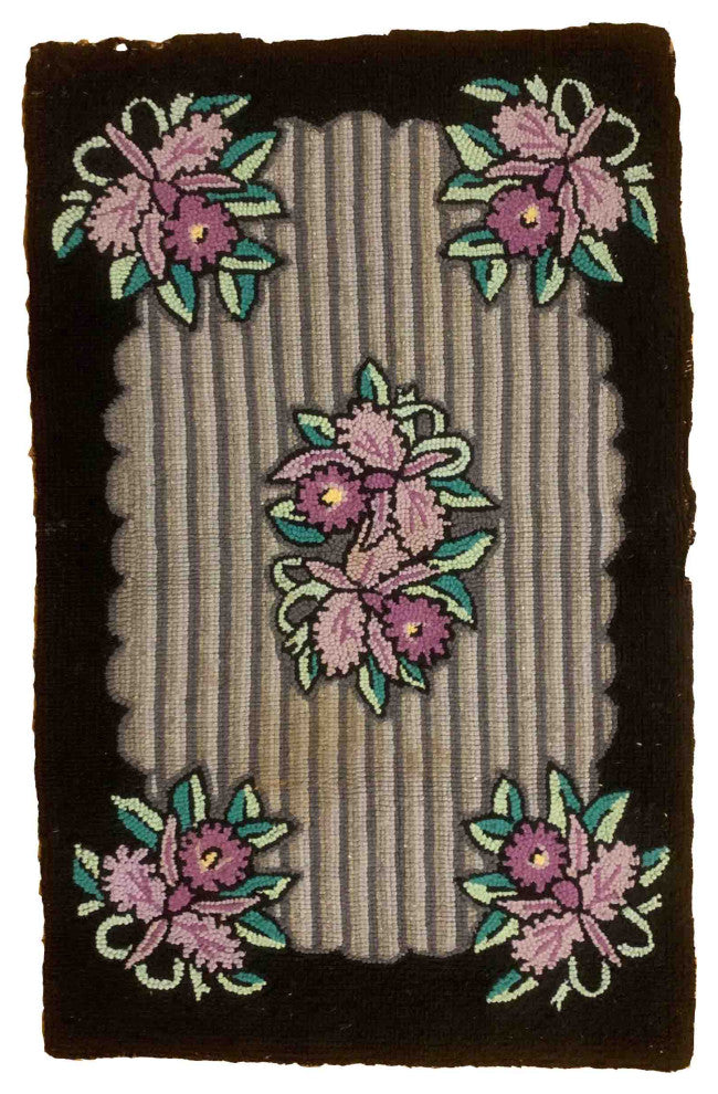 Handmade Antique American Hooked Rug, 1.11'x3.1', 60cmx94cm 1910s