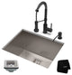 24" Undermount Stainless Steel Kitchen Sink, Pull-Down Faucet MB, Dispenser