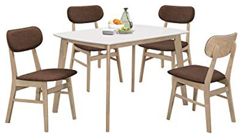 Rectangular Wooden Dining Table with Splayed Legs, White and Natural Brown