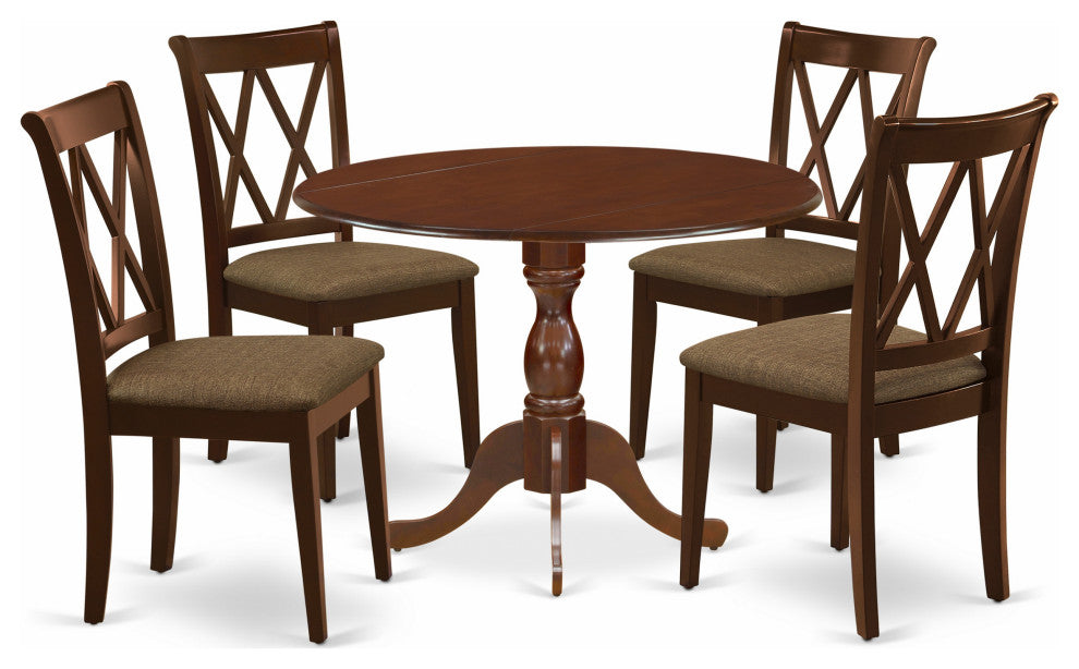 5 Pc Dinette Set, 1 Drop Leaves Table, 4 Mahogany Kitchen Chairs
