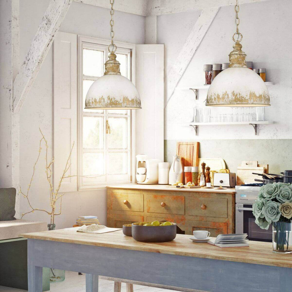 1 Light 12" Pendant, Vintage Gold With Antique Ivory Shade