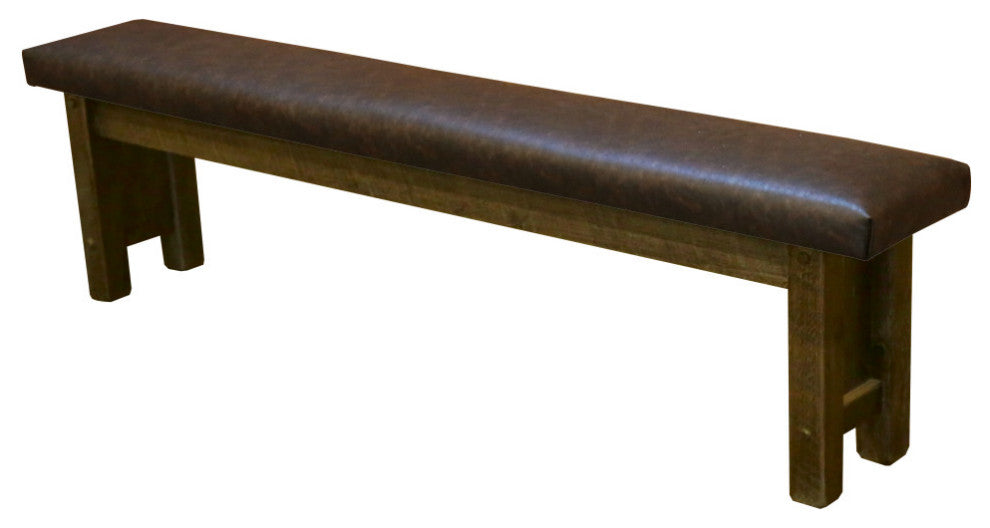 Barnwood Style Timber Peg Upholstered Bench, Woodland Smoke, 5 Foot, Quarter Espresso