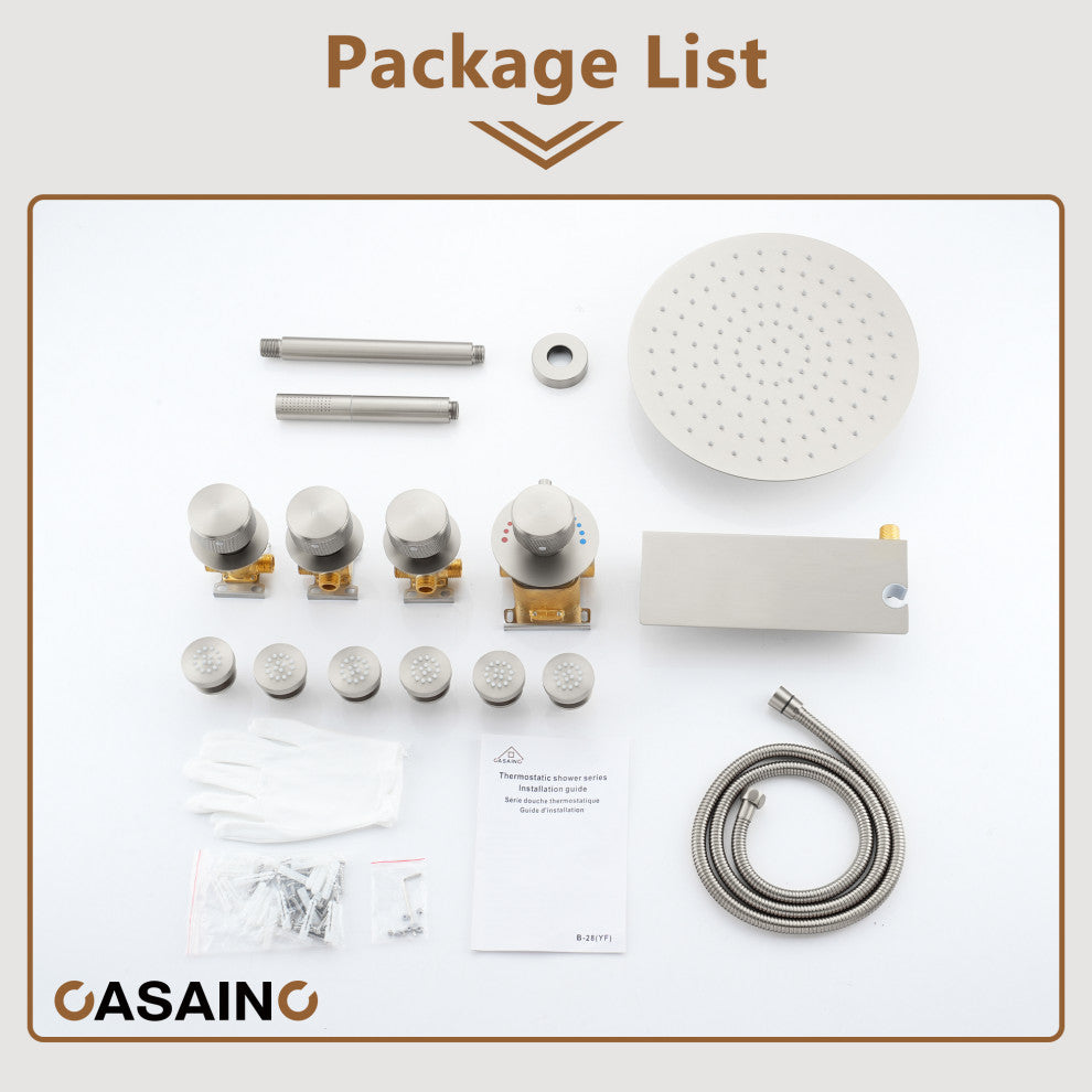 12inch Shower System With Shelf, Handheld Shower With Spray Gun Feature, Brushed Nickel