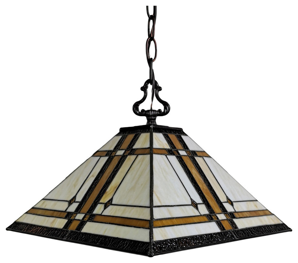 Tiffany Style 2 Light Mission Pendant Lamp 14" Wide