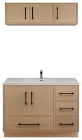 Victoria 42" Solid Wood Bath Vanity, Overhead Cabinet, Yellow Oak