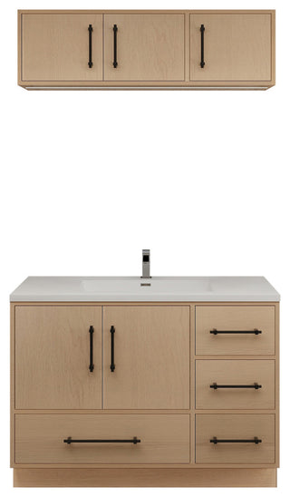 Victoria 42" Solid Wood Bath Vanity, Overhead Cabinet, Yellow Oak