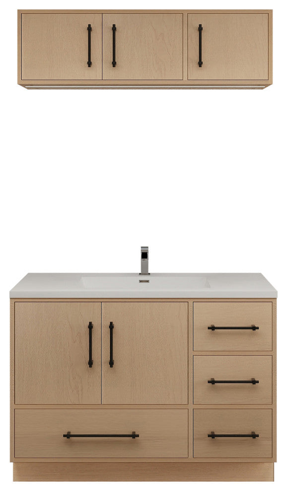 Victoria 42" Solid Wood Bath Vanity, Overhead Cabinet, Yellow Oak