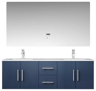 Geneva 60" Vanity, White Carrara Marble Top with 60" LED Mirror, Navy Blue