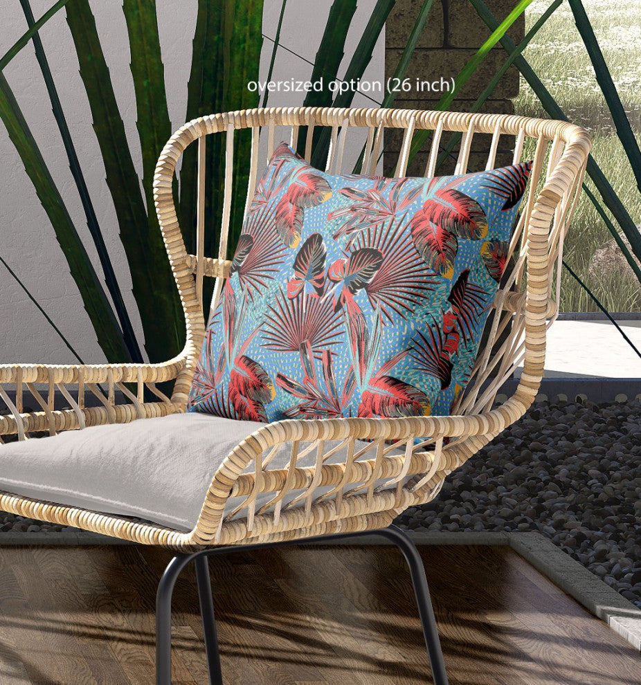 18" Coral Blue Tropical Indoor Outdoor Throw Pillow