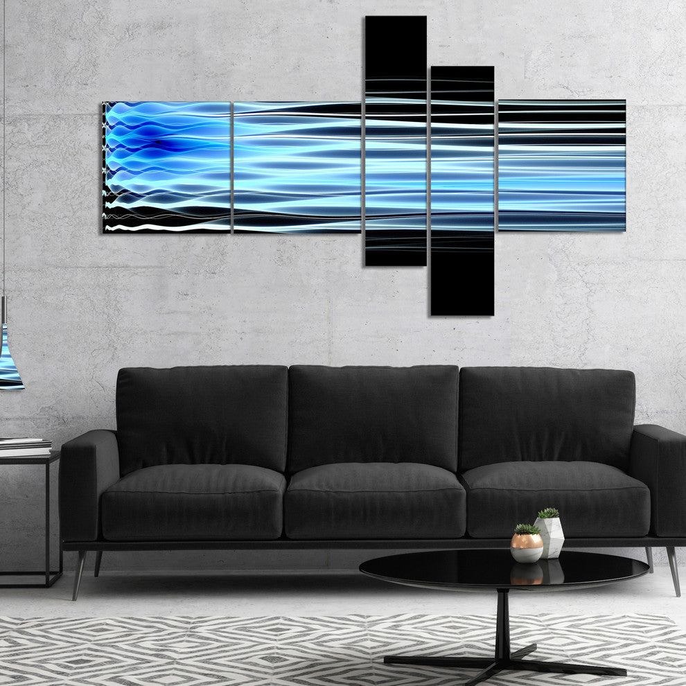 Light Blue Fractal Waves, Abstract Art on Canvas, 60"x32", 5 panels