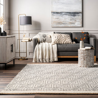 Nuloom Laura Bohemian Trellis Wool and Jute Rug, Ivory 4' x 6'
