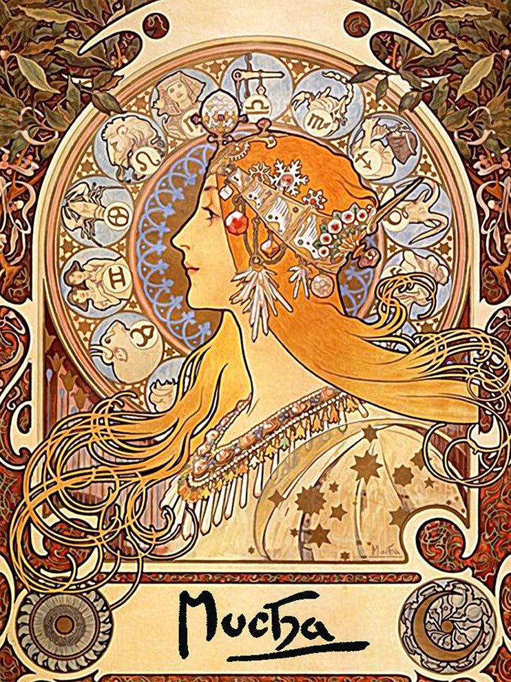 Tile Mural, Poster Girl Zodiac Woman By Alphonse Mucha Ceramic, Glossy