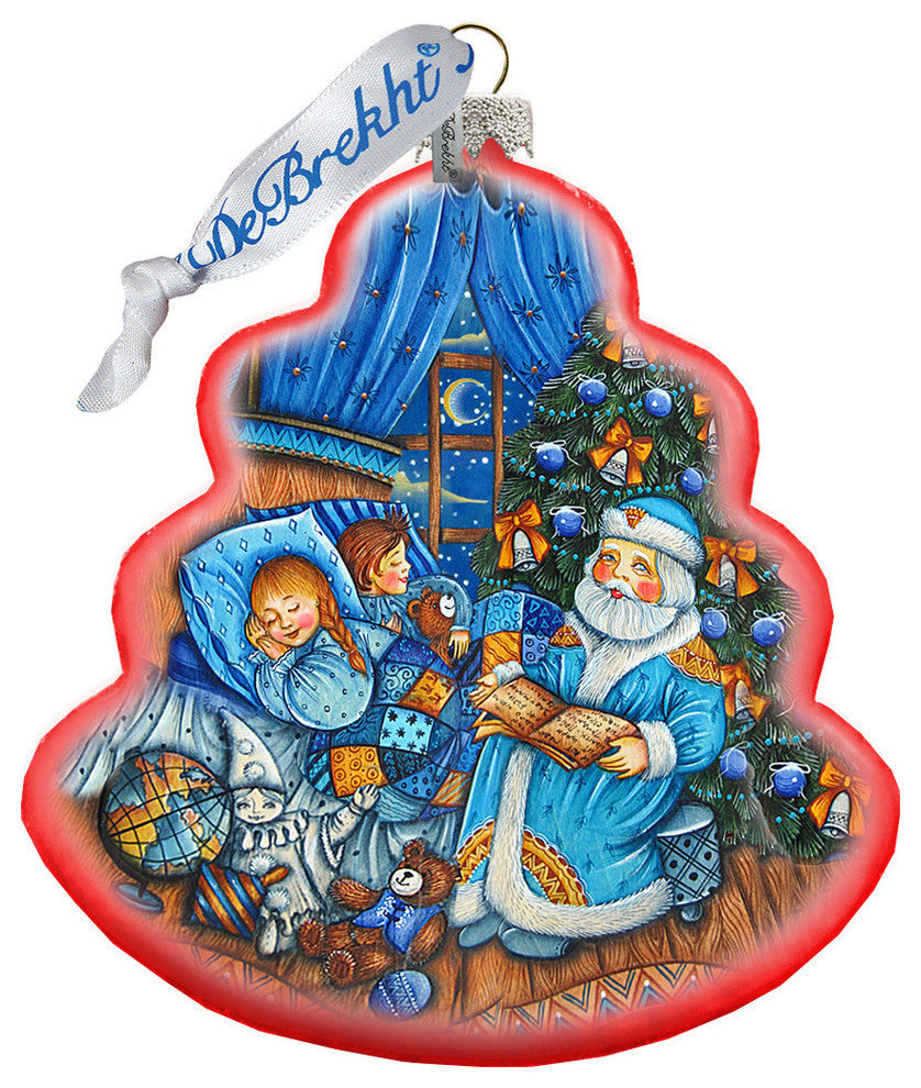 Hand Painted Glass Scenic Ornament, Christmas Night Wreath