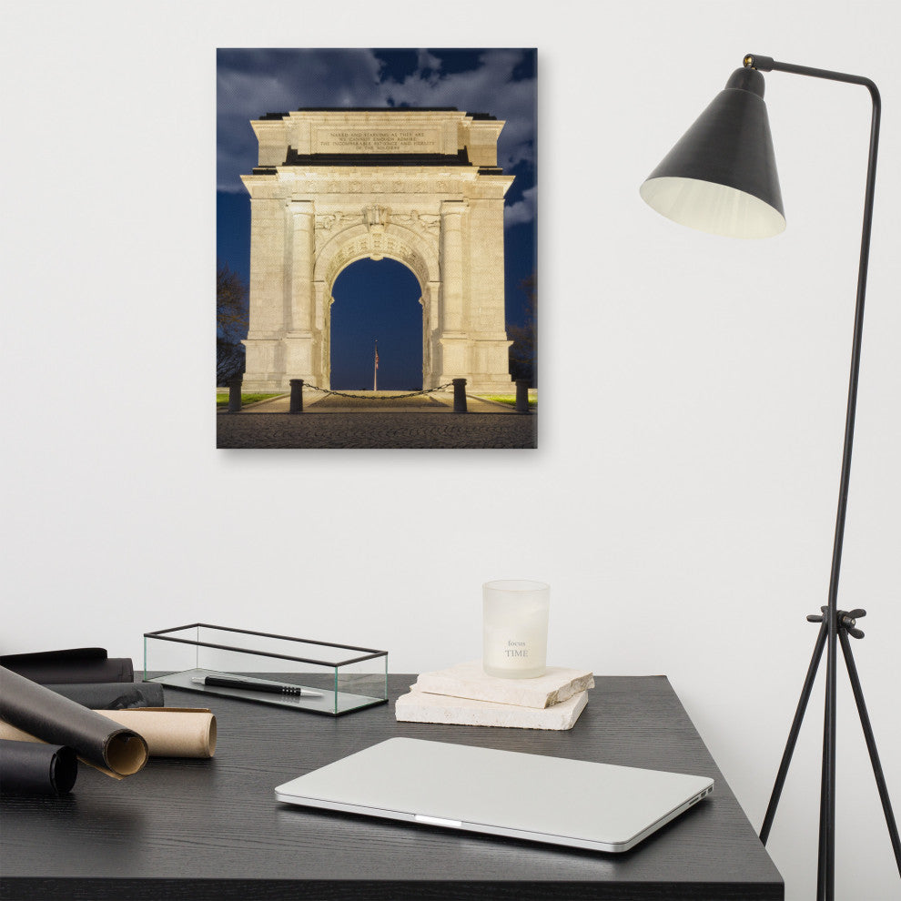 Night Photo at Valley Forge Arch Night Photo Canvas Wall Art Print, 16" X 20"