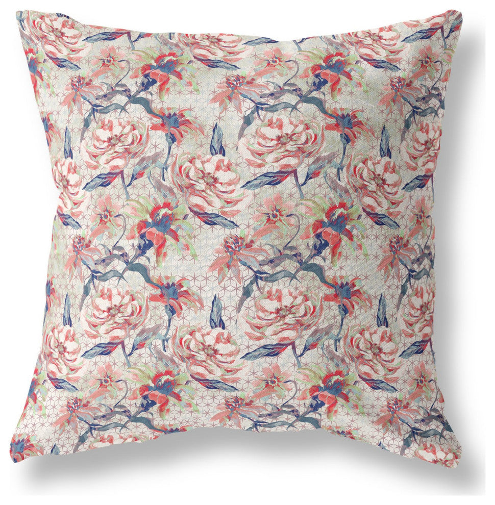 16" Red Light Indigo Roses Indoor Outdoor Throw Pillow