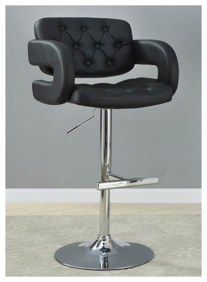 Leatherette and Metal Adjustable Height Bar Stool, Black