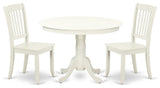 Hlda3-Lwh-W 3Pc Round 42"Table And 2 Vertical Slatted Chairs