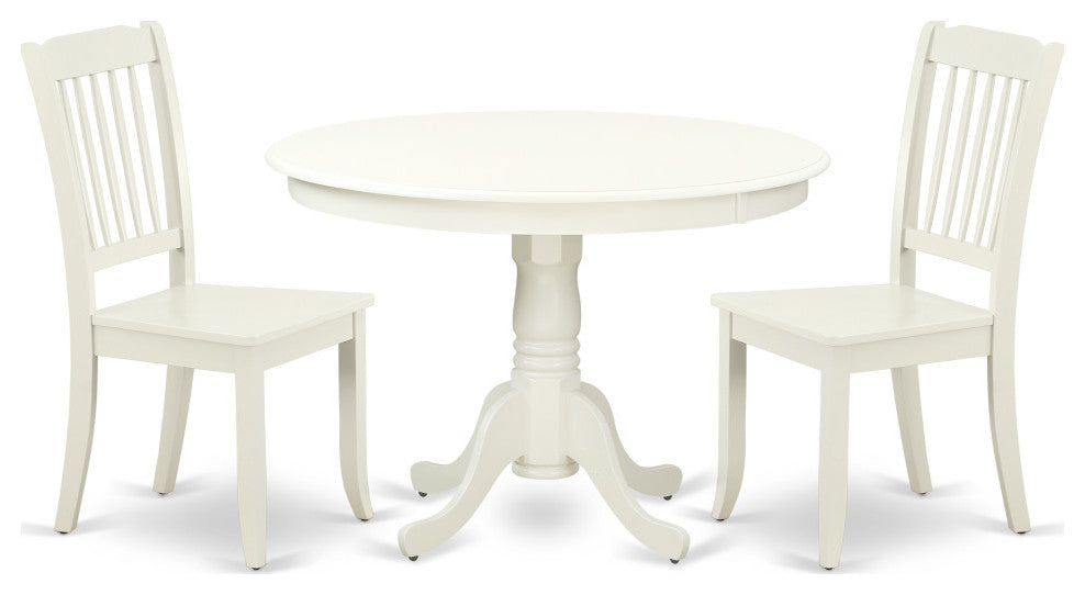 Hlda3-Lwh-W 3Pc Round 42"Table And 2 Vertical Slatted Chairs