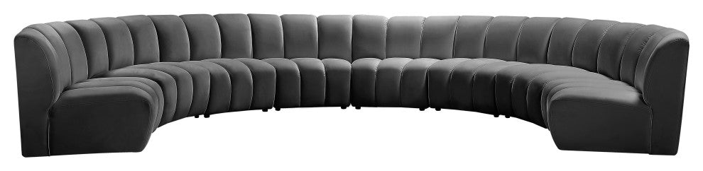 Infinity Channel Tufted Velvet Modular Chair, Gray, 8 Piece