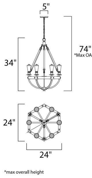 Maxim 20335 Lodge 6 Light 24" Weathered Wood Chandelier - Weathered Oak /