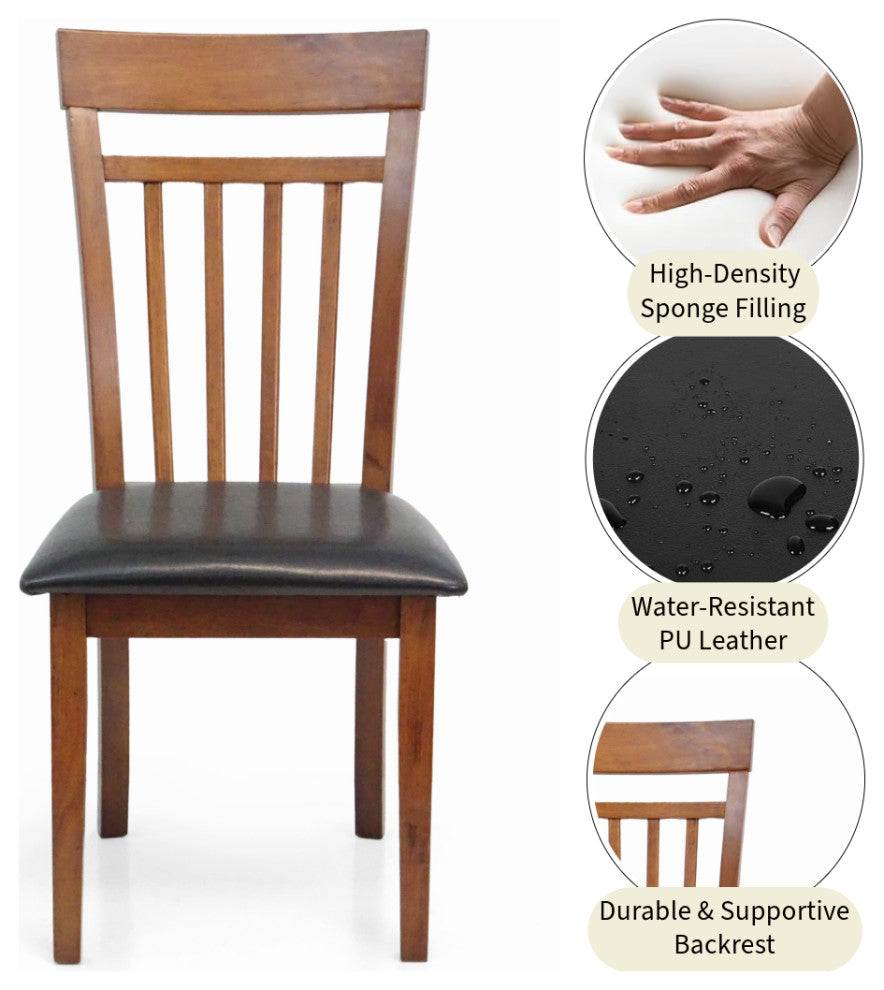 Dining Kitchen Set of Rectangular Table And 4 Side Warm Chairs Solid Wooden, Medium Brown/Pu Leather