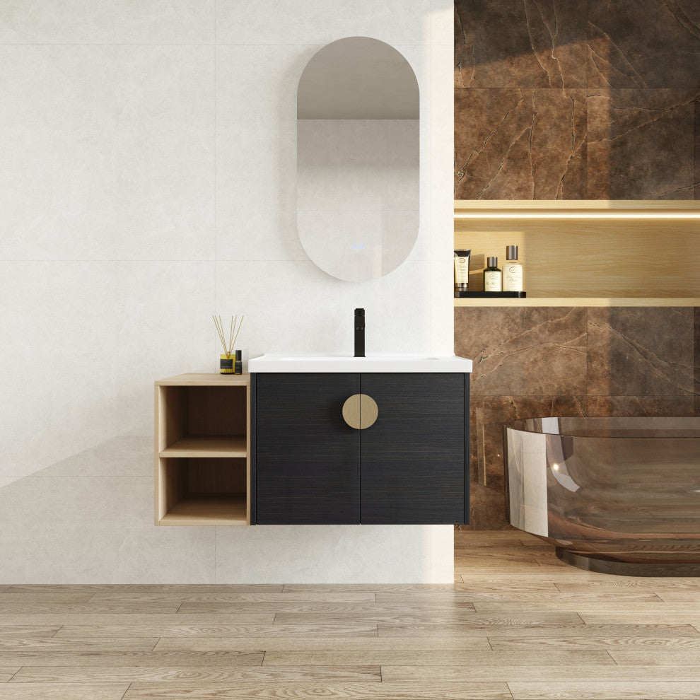 GDF Studio 40" Wall-Mounted Bathroom Vanity, Ceramic Sink & Soft-Close Doors