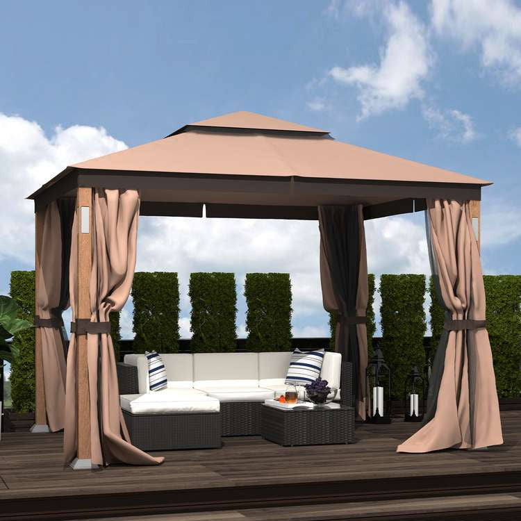 10 x 12 ft. Steel Soft-top Gazebo Zippered 2-Tier Curtain Double Roof Vented