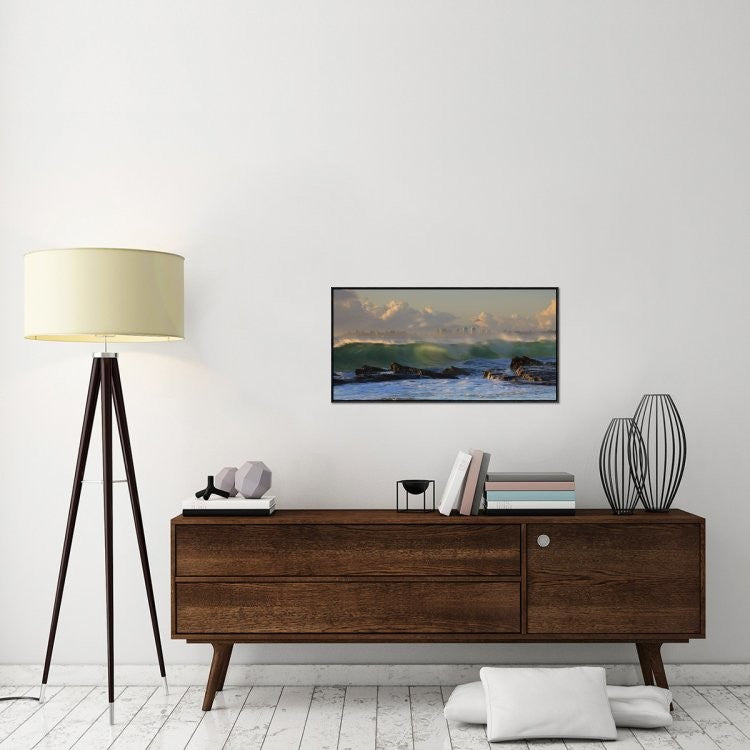 "The Wave" Framed Canvas Giclee by Mel Brackstone, 37x19"