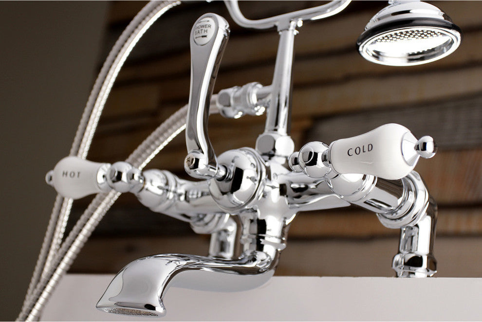 Aqua Vintage 7" Tub Faucet With Hand Shower, Polished Chrome
