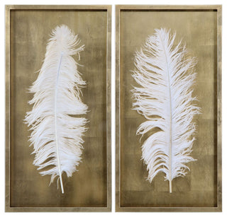 Uttermost White Feathers Gold Shadow Box Set of 2